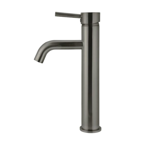 MB04 R3 PVDGM Side View - Cerdomus Tile Studio Quality Tiles - October 18, 2022 Round Tall Curved Basin Mixer - Shadow MB04-R3-PVDGM